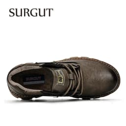 SURGUT Men's Leather Boots 2026 New Ankle Motorcycle Boots Retro Handmade Luxury Lace Up Waterproof Shoes For Men Working Boots