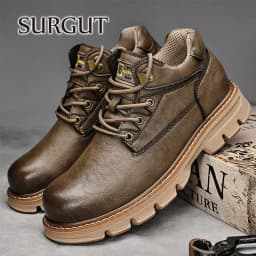 SURGUT Men's Leather Boots 2026 New Ankle Motorcycle Boots Retro Handmade Luxury Lace Up Waterproof Shoes For Men Working Boots