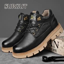 SURGUT Men's Leather Boots 2026 New Ankle Motorcycle Boots Retro Handmade Luxury Lace Up Waterproof Shoes For Men Working Boots