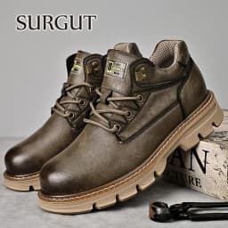 SURGUT Men's Leather Boots 2026 New Ankle Motorcycle Boots Retro Handmade Luxury Lace Up Waterproof Shoes For Men Working Boots