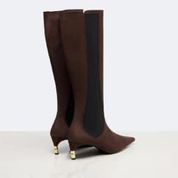 2026 New Low Heel Knee High Boots with Pointed Kitten Heels and Elastic Fabric Autumn and Winter Fashionable Mid Length Boots