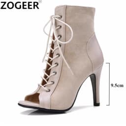 Black Summer High Heels Ankle Boots For Women 2026 Spring Peep Toe Lace Up Pumps Party Jazz Dance Shoes Suede Ladies Large Size