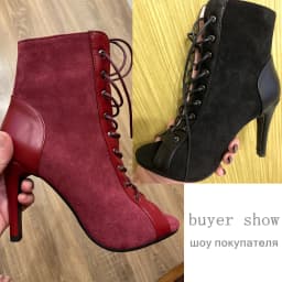 Black Summer High Heels Ankle Boots For Women 2026 Spring Peep Toe Lace Up Pumps Party Jazz Dance Shoes Suede Ladies Large Size