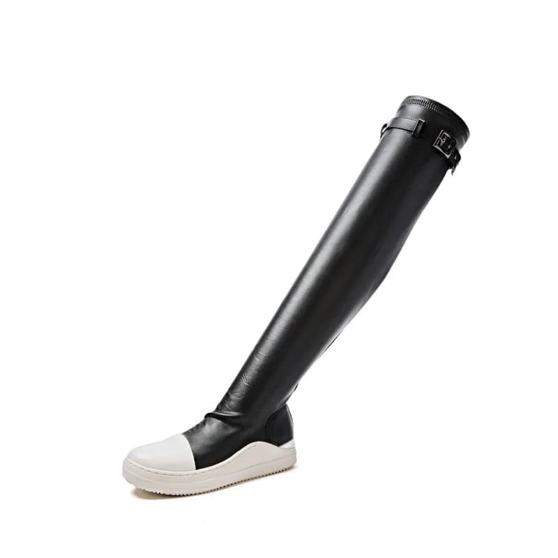 Women Over Knee High Boots PU Leather Platform Luxury Trainers Casual Stretch Shoes Spring Flats Black Red Socks Shoes Big Size