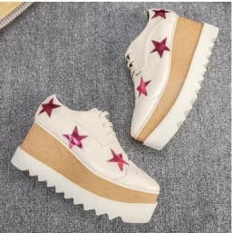 Wedges Square Toe Women Shoes 7cm Thick Heel Lace Up Platform Women Shoes breathable Stars Casual Female Shoes