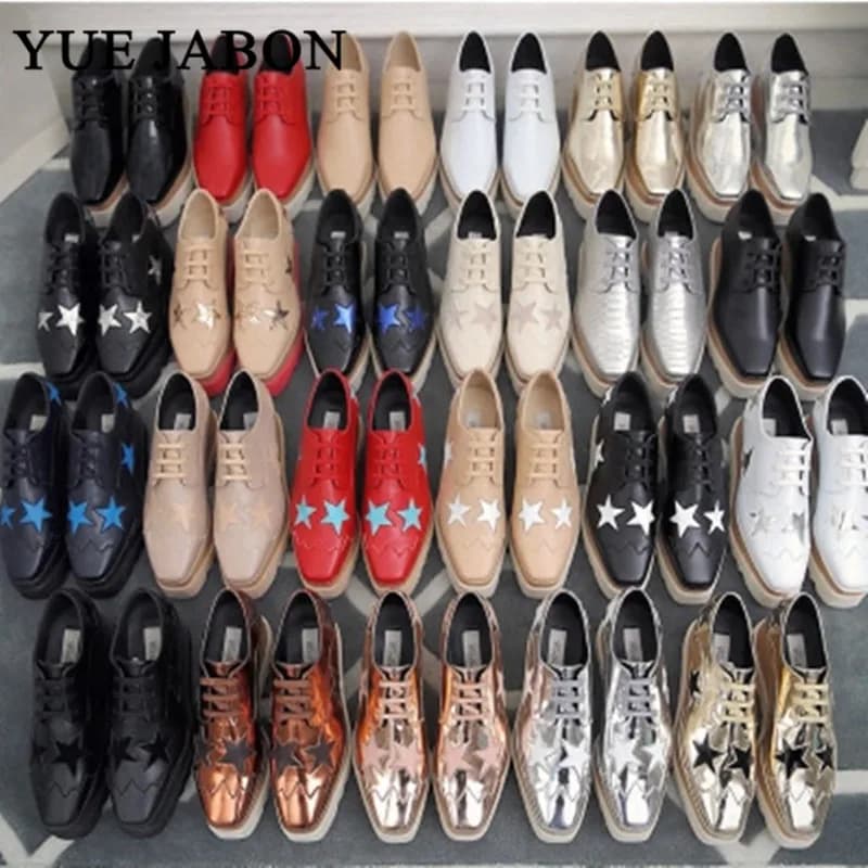 Wedges Square Toe Women Shoes 7cm Thick Heel Lace Up Platform Women Shoes breathable Stars Casual Female Shoes