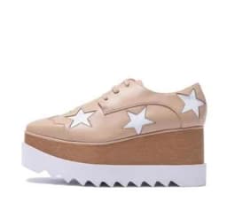 Wedges Square Toe Women Shoes 7cm Thick Heel Lace Up Platform Women Shoes breathable Stars Casual Female Shoes