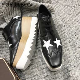 Wedges Square Toe Women Shoes 7cm Thick Heel Lace Up Platform Women Shoes breathable Stars Casual Female Shoes