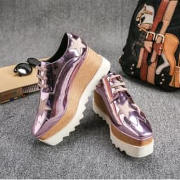 Wedges Square Toe Women Shoes 7cm Thick Heel Lace Up Platform Women Shoes breathable Stars Casual Female Shoes