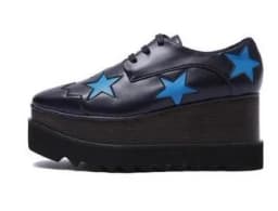 Wedges Square Toe Women Shoes 7cm Thick Heel Lace Up Platform Women Shoes breathable Stars Casual Female Shoes