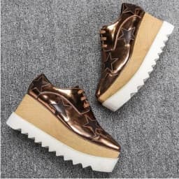 Wedges Square Toe Women Shoes 7cm Thick Heel Lace Up Platform Women Shoes breathable Stars Casual Female Shoes