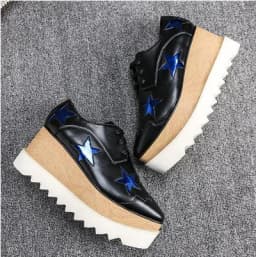 Wedges Square Toe Women Shoes 7cm Thick Heel Lace Up Platform Women Shoes breathable Stars Casual Female Shoes