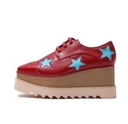 Wedges Square Toe Women Shoes 7cm Thick Heel Lace Up Platform Women Shoes breathable Stars Casual Female Shoes