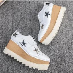 Wedges Square Toe Women Shoes 7cm Thick Heel Lace Up Platform Women Shoes breathable Stars Casual Female Shoes