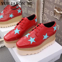 Wedges Square Toe Women Shoes 7cm Thick Heel Lace Up Platform Women Shoes breathable Stars Casual Female Shoes