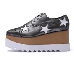Wedges Square Toe Women Shoes 7cm Thick Heel Lace Up Platform Women Shoes breathable Stars Casual Female Shoes