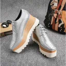Wedges Square Toe Women Shoes 7cm Thick Heel Lace Up Platform Women Shoes breathable Stars Casual Female Shoes