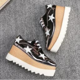 Wedges Square Toe Women Shoes 7cm Thick Heel Lace Up Platform Women Shoes breathable Stars Casual Female Shoes