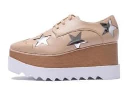 Wedges Square Toe Women Shoes 7cm Thick Heel Lace Up Platform Women Shoes breathable Stars Casual Female Shoes