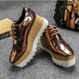 Wedges Square Toe Women Shoes 7cm Thick Heel Lace Up Platform Women Shoes breathable Stars Casual Female Shoes