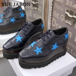 Wedges Square Toe Women Shoes 7cm Thick Heel Lace Up Platform Women Shoes breathable Stars Casual Female Shoes