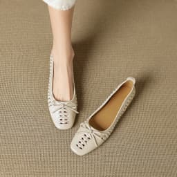 NEW Spring/Autumn Women Pumps Square Toe Low Heel Shoes Genuine Leather Shoes for Women Concise Bow-hnot Weave Slip-on Shoes