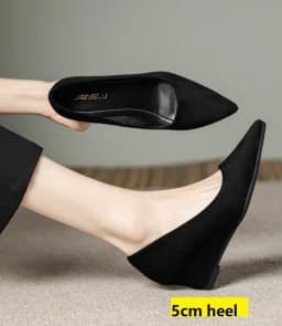 FHC Spring Sheepskin Leather Wedges Shallow Shoes,Women Pumps,High Heels,Slip On,Pointed Toe,Black,Dropship