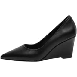 FHC Spring Sheepskin Leather Wedges Shallow Shoes,Women Pumps,High Heels,Slip On,Pointed Toe,Black,Dropship