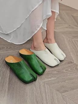 Careaymade-Handmade Genuine Leather Big Size Women's Slippers, Cowhide High-End Sense Niche Split Toe Flat Men's Slippers 35-45