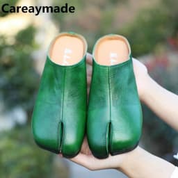Careaymade-Handmade Genuine Leather Big Size Women's Slippers, Cowhide High-End Sense Niche Split Toe Flat Men's Slippers 35-45