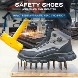 Lightweight Waterproof High Top Rotary Knob Safety Shoes Steel Toe Anti-smash Puncture Proof Work Boots For Construction Workers