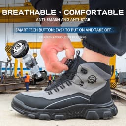 Lightweight Waterproof High Top Rotary Knob Safety Shoes Steel Toe Anti-smash Puncture Proof Work Boots For Construction Workers