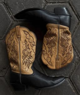 Color-blocked embroidered Cowboy boots women's pointy toe leather low heels pull on mid calf boot luxury designer causal dress