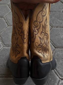 Color-blocked embroidered Cowboy boots women's pointy toe leather low heels pull on mid calf boot luxury designer causal dress