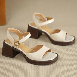 Women's genuine leather ankle strap open toe sandals 6cm chunky heel platform female summer pumps heeled OL style daily shoes