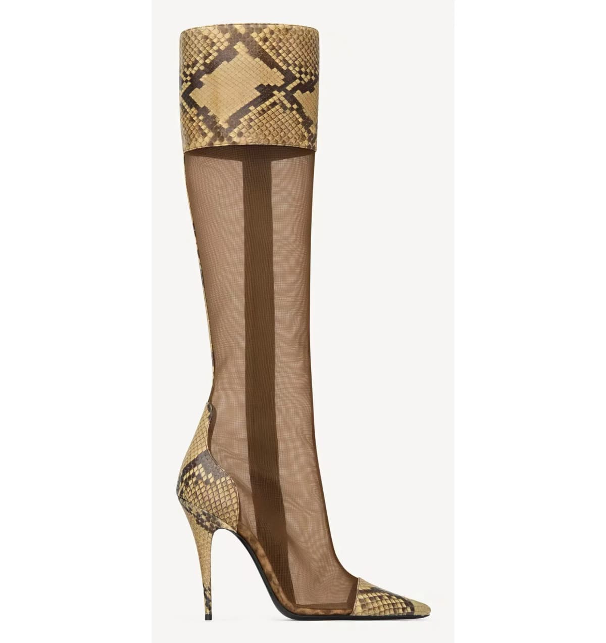 2026 New in Summer Snake-Print Breathable Mesh Boots sexy Pointy Toe High Heels Leather Women's Knee High Boot Designer Shoes