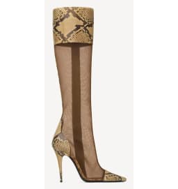 2026 New in Summer Snake-Print Breathable Mesh Boots sexy Pointy Toe High Heels Leather Women's Knee High Boot Designer Shoes
