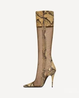 2026 New in Summer Snake-Print Breathable Mesh Boots sexy Pointy Toe High Heels Leather Women's Knee High Boot Designer Shoes