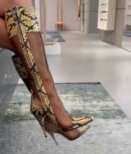 2026 New in Summer Snake-Print Breathable Mesh Boots sexy Pointy Toe High Heels Leather Women's Knee High Boot Designer Shoes