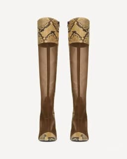 2026 New in Summer Snake-Print Breathable Mesh Boots sexy Pointy Toe High Heels Leather Women's Knee High Boot Designer Shoes