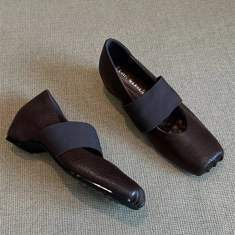Luxury Shoes Women2026 New Leather Square Toe Elastic Band Mary Jane Women's Shallow Toe Flat Single Shoe Shoes for Women