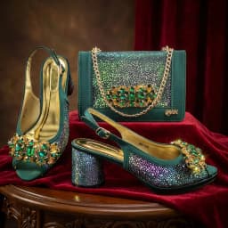 2026 New Green Elegant Women's High Heels Shoes & Bag Set Rhinestone-Embellished Designer Shoes Perfect for Special Occasionss