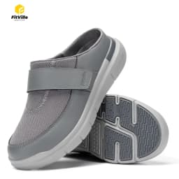 FitVille Wide Slippers For Men Slip-On Mules Clogs For Swollen Feet Adjustable Strap Indoors Lightweight Walking Shoes
