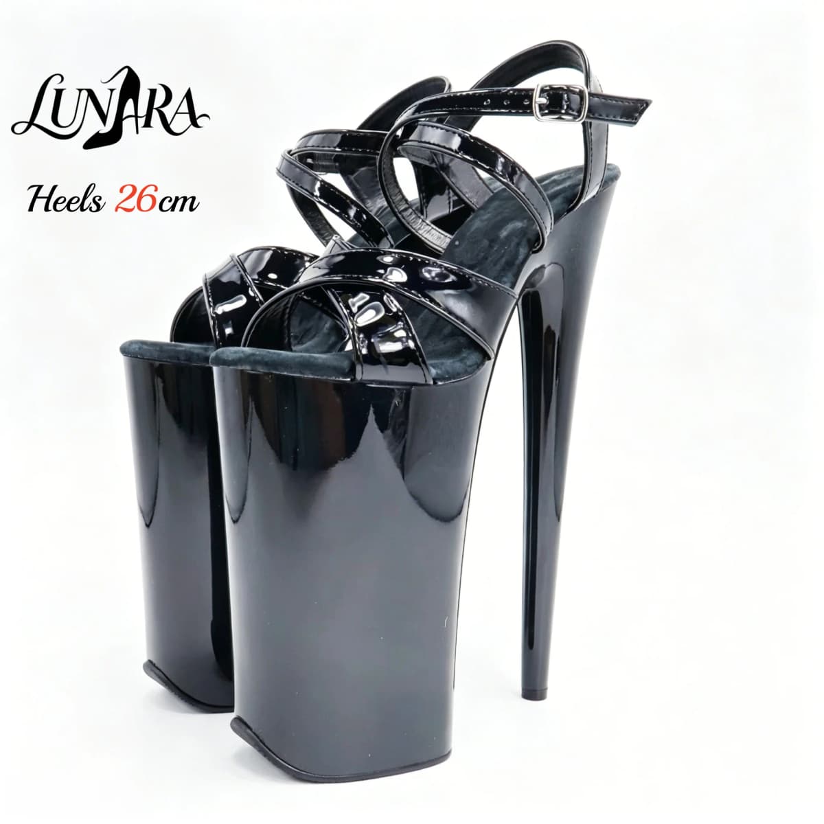 Womens 26cm/10Inch Black Patent Strappy Buckle Open Toe Platform Extreme Stiletto Sandal Stripper Shoe Pole Dance Club Rave
