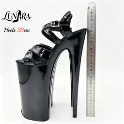 Womens 26cm/10Inch Black Patent Strappy Buckle Open Toe Platform Extreme Stiletto Sandal Stripper Shoe Pole Dance Club Rave