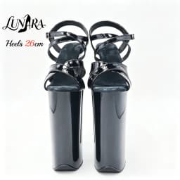 Womens 26cm/10Inch Black Patent Strappy Buckle Open Toe Platform Extreme Stiletto Sandal Stripper Shoe Pole Dance Club Rave