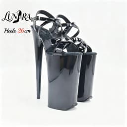Womens 26cm/10Inch Black Patent Strappy Buckle Open Toe Platform Extreme Stiletto Sandal Stripper Shoe Pole Dance Club Rave