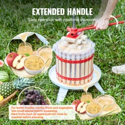 SucceBuy 6-18L Fruit Wine Press Solid Wood Basket 6 or 8 Blocks Manual Juice Maker with Pole Handle Bar for Kitchen and Home