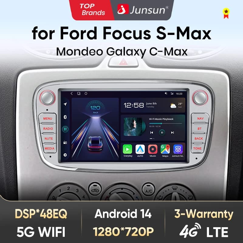 Junsun Al Wireless CarPlay Android Auto for Ford Focus 2 Mondeo S MAX C Mondeo Galaxy Transit Connect Kuga Multimedia RDS WiFi