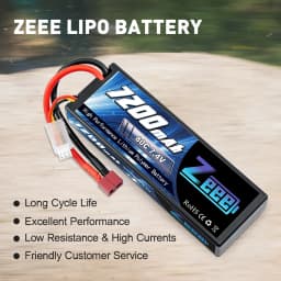 Zeee 2S 7200mAh LiPo Battery 7.4V 80C with Deans Plug for RC Car Truck Buggy Vehicle Losi Slash Helicopters RC Racing Hobby Part